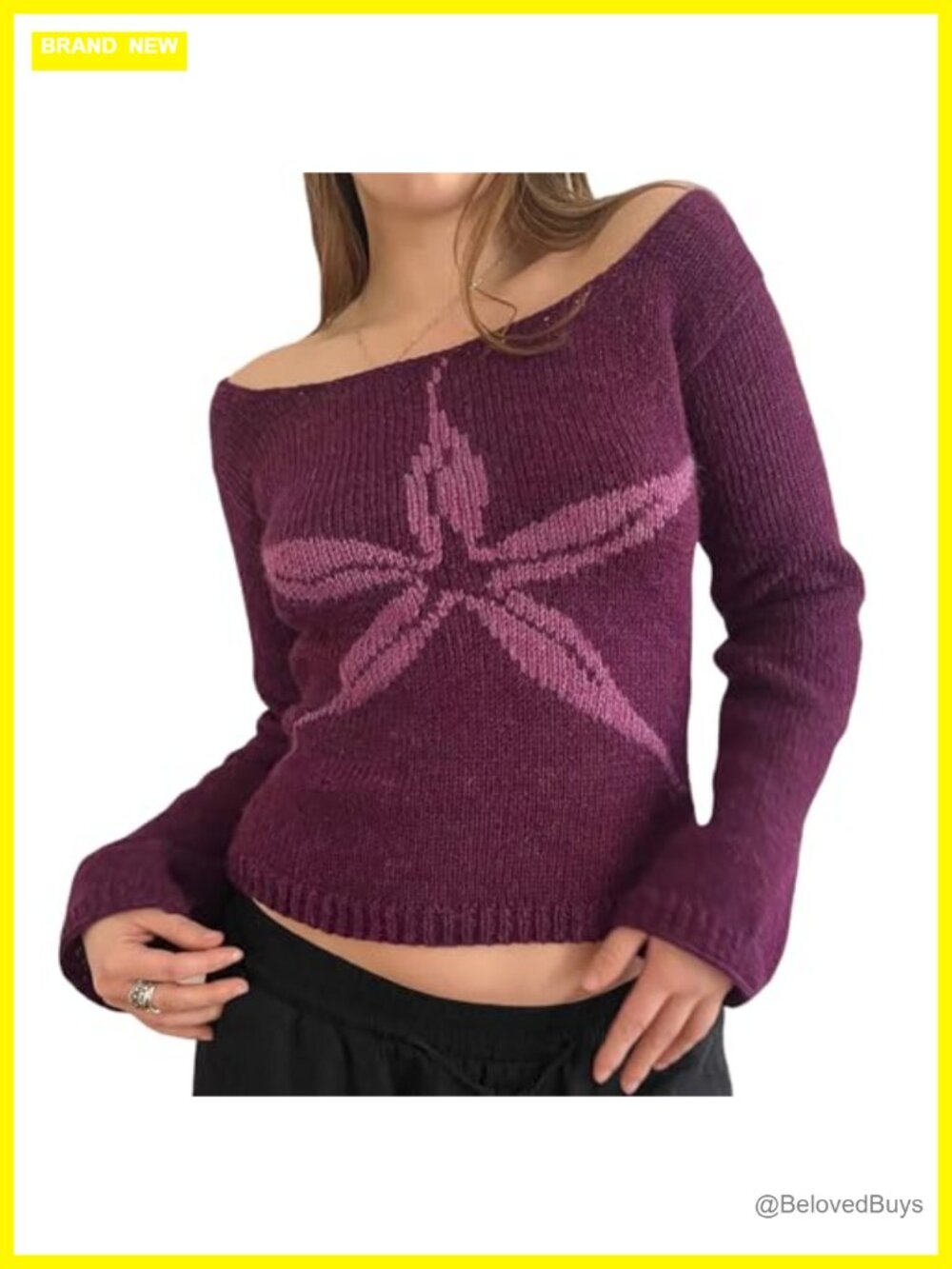 Women's Floral Print Long Sleeve Knit Pullover Sweater Slim Fit Boat Neck